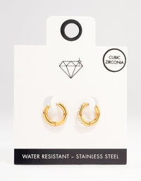 Waterproof Gold Plated Stainless Steel Round Diamante Clicker Hoop Earrings - link has visual effect only