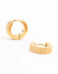 Waterproof Gold Plated Stainless Steel Ribbed Wide Huggie Earrings - link has visual effect only