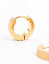 Waterproof Gold Plated Stainless Steel Ribbed Wide Huggie Earrings - link has visual effect only