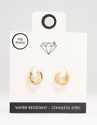 Waterproof Gold Plated Stainless Steel Ribbed Wide Huggie Earrings - link has visual effect only