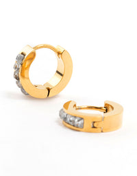 Waterproof Gold Plated Stainless Steel Square Cut Diamante Huggie Earrings - link has visual effect only