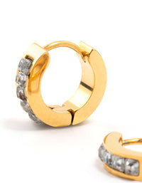 Waterproof Gold Plated Stainless Steel Square Cut Diamante Huggie Earrings - link has visual effect only