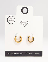 Waterproof Gold Plated Stainless Steel Square Cut Diamante Huggie Earrings - link has visual effect only