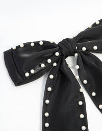 Pearl Black Fabric Organza Bow Clip - link has visual effect only