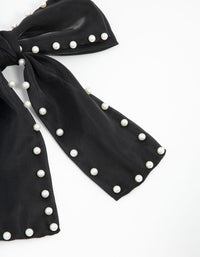 Pearl Black Fabric Organza Bow Clip - link has visual effect only