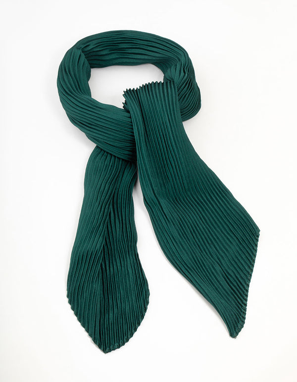 Pleated Green Satin Fabric Scarf