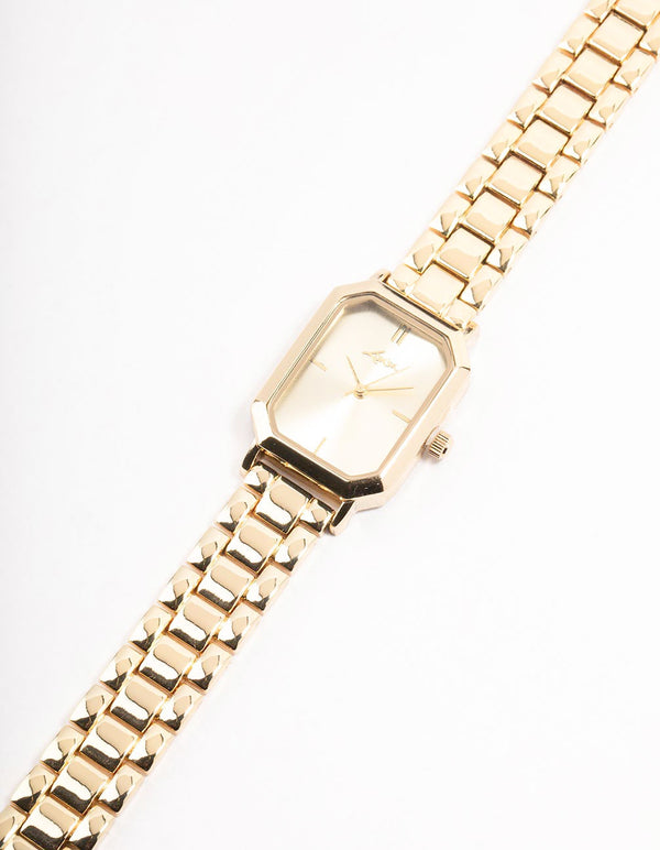 Gold Rectangle Cut Corner Watch