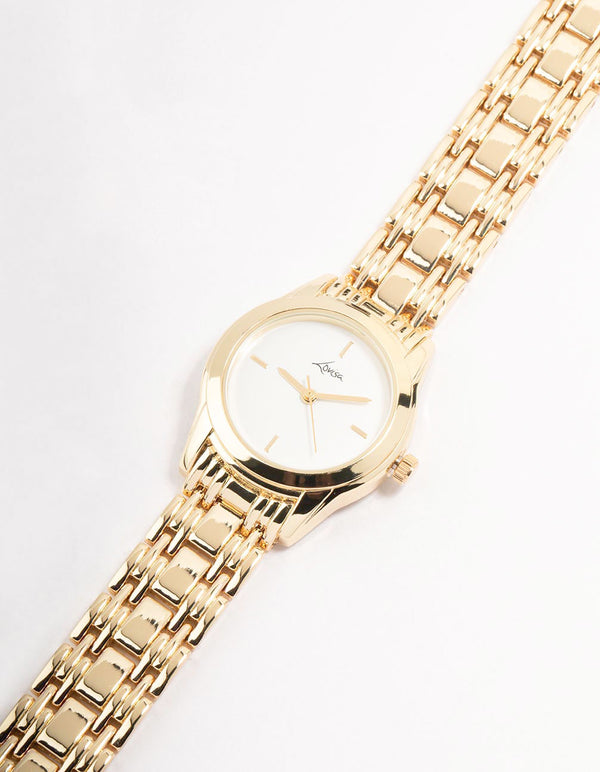 Gold Round White Detailing Watch