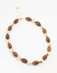 Brown Pearl & Gold Beaded Necklace - link has visual effect only