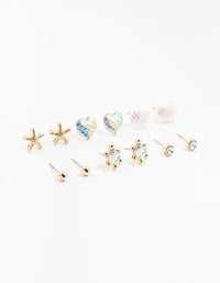 Kids Gold Sea Theme Stud Earrings 6-Pack - link has visual effect only