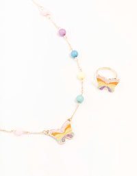 Kids Rainbow Gold Butterfly Necklace & Ring Pack - link has visual effect only