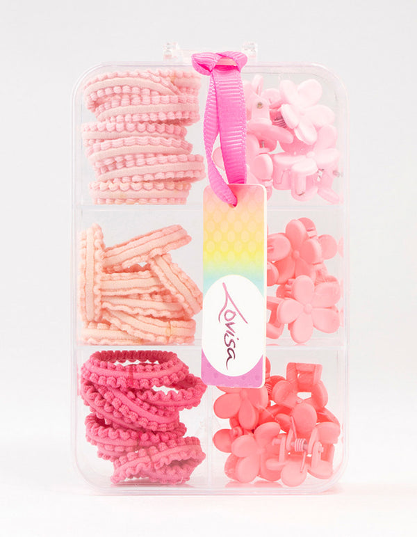 Kids Mixed Pink Hair Ties & Clips Pack