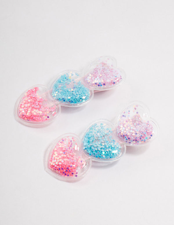 Kids Colourful Heart Glitter Shaker Hair Clips 2-Pack