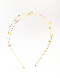 Kids Gold Diamante Velvet Flower 2 Row Headband - link has visual effect only