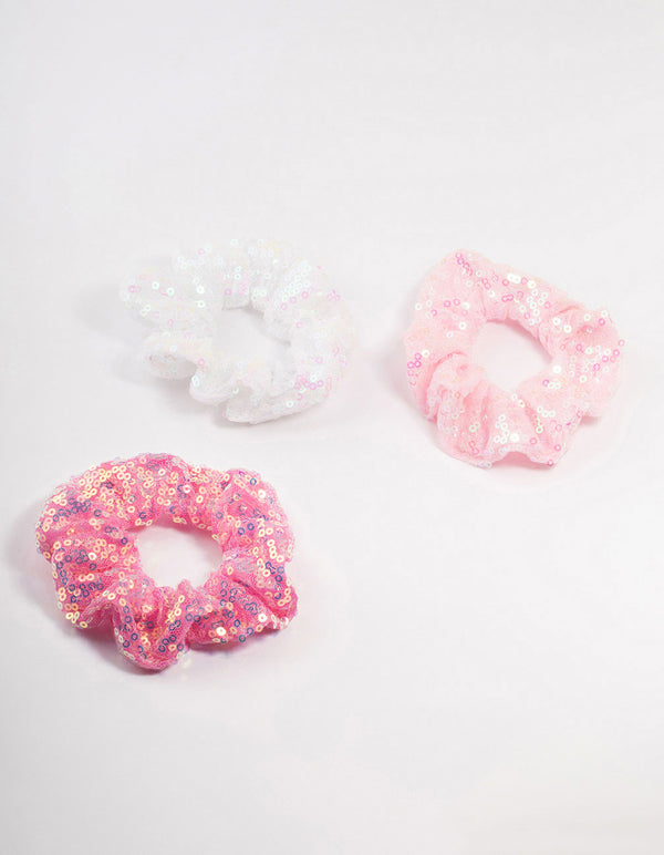 Kids Mixed Sequin Pink Scrunchies 3-Pack