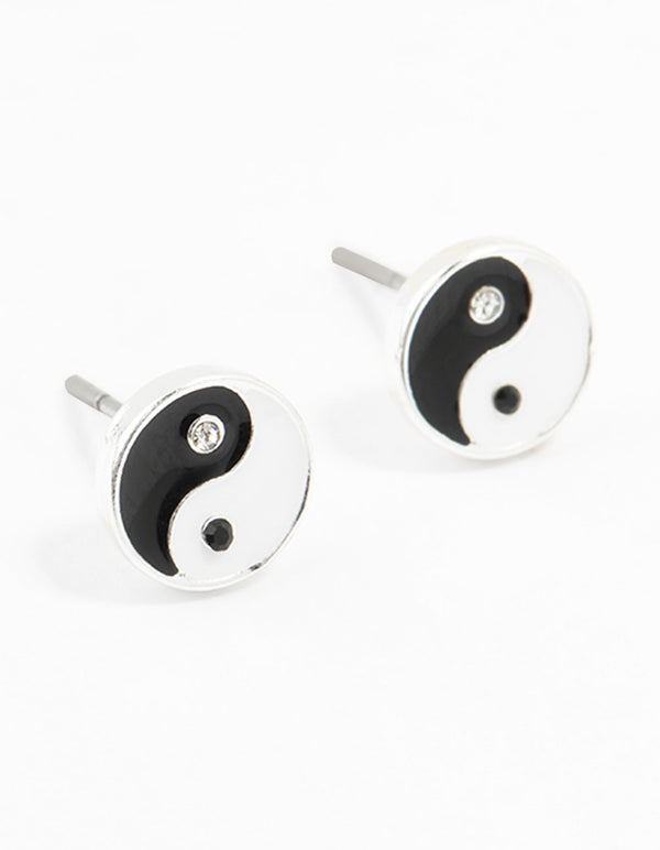 Silver Ying And Yang Stud Earrings