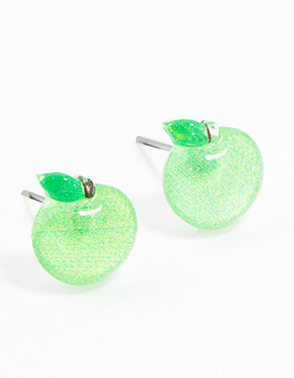 Plastic Apple Stud Earrings