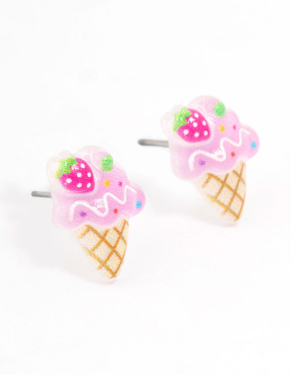 Plastic Strawberry Icecream Stud Earrings