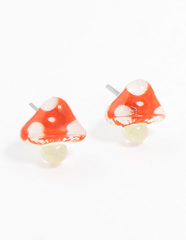 Plastic Mushroom Stud Earrings