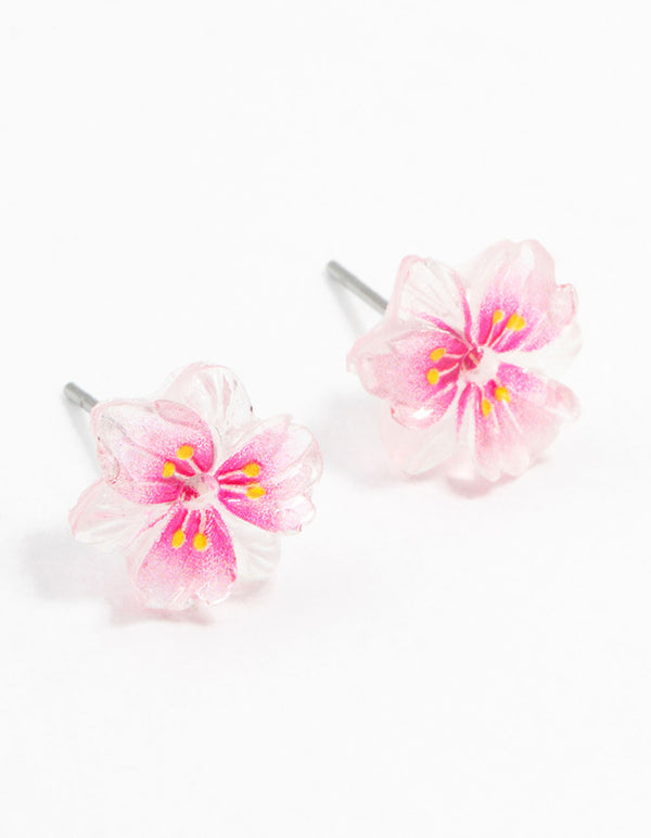 Plastic Hibiscus Flower Stud Earrings