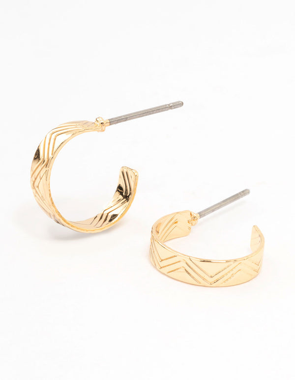 Gild Zig Zagged Etched Huggie Earrings