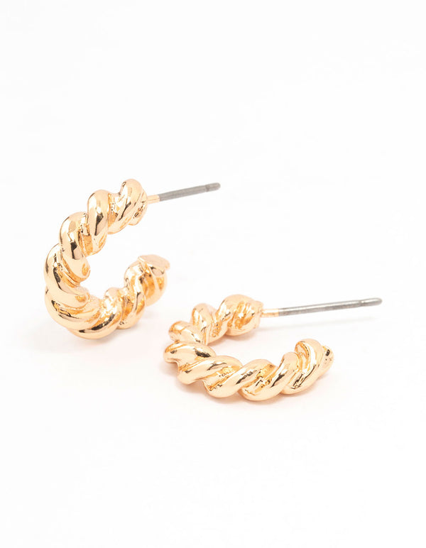 Gold Thick Twisted Rope Huggie Earrings