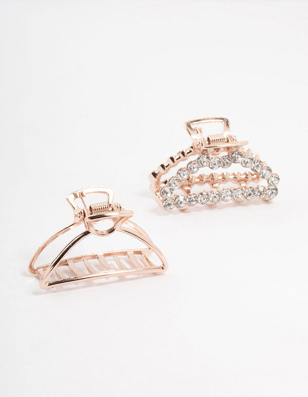 Rose Gold Diamante Claw Clip 2-Pack