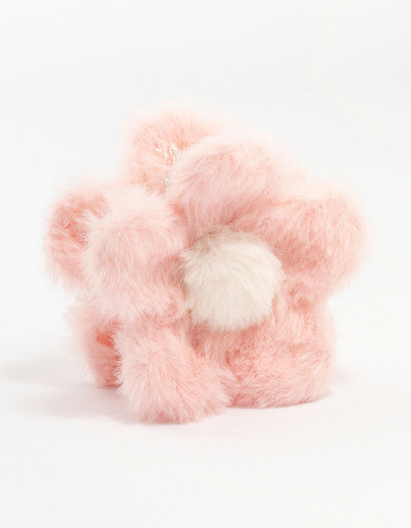 Pink Faux Fur Daisy Claw Clip