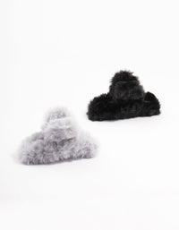 Small Black Faux Fur Fabric Claw Clips 2-Pack - link has visual effect only