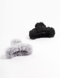 Small Black Faux Fur Fabric Claw Clips 2-Pack - link has visual effect only