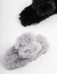 Small Black Faux Fur Fabric Claw Clips 2-Pack - link has visual effect only