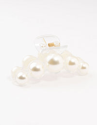 White Plastic Carved Graduating Pearl Claw Clip - link has visual effect only