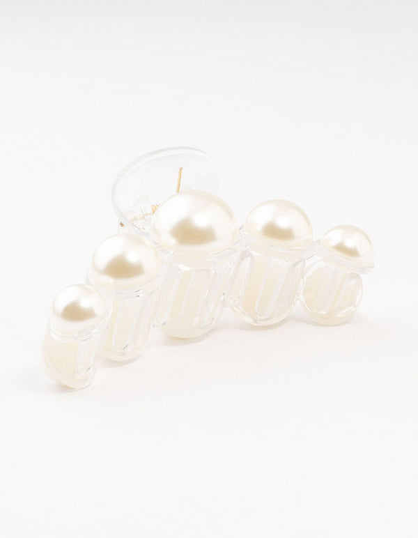 White Plastic Carved Graduating Pearl Claw Clip