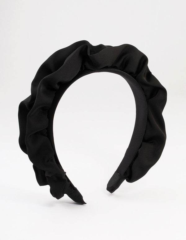 Black Ruffle Satin Headband