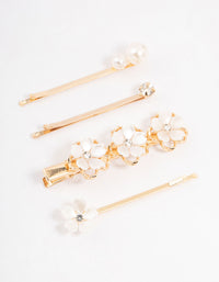 Mixed Gold Pearl & Flower Hair Clips - link has visual effect only