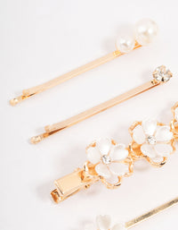 Mixed Gold Pearl & Flower Hair Clips - link has visual effect only