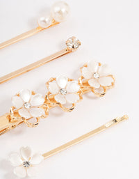 Mixed Gold Pearl & Flower Hair Clips - link has visual effect only