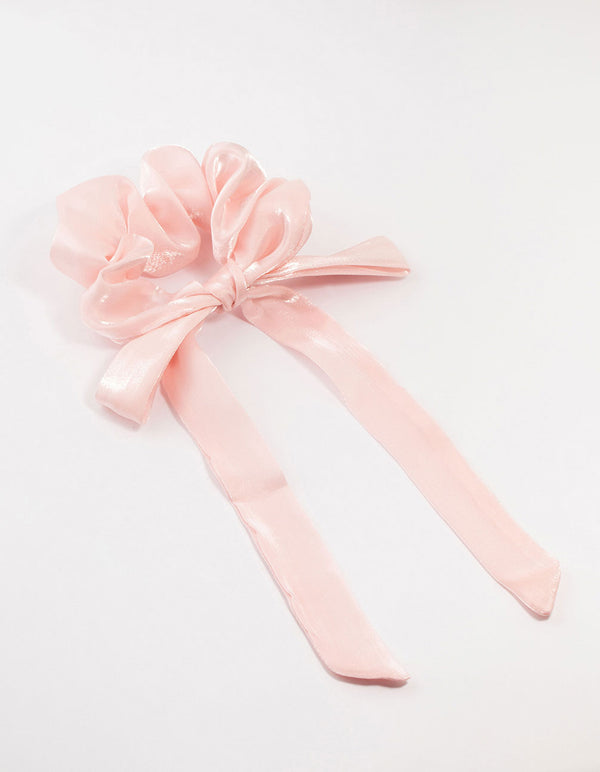 Pink Chiffon Fabric Long Bow Scrunchie