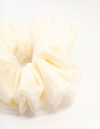 Large White Fabric Pearl Detail Scrunchie - link has visual effect only