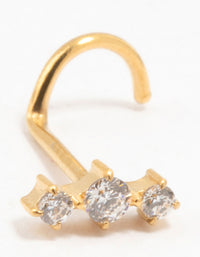 Gold Plated Surgical Steel Cubic Zirconia Trio Threadless Nose Stud - link has visual effect only