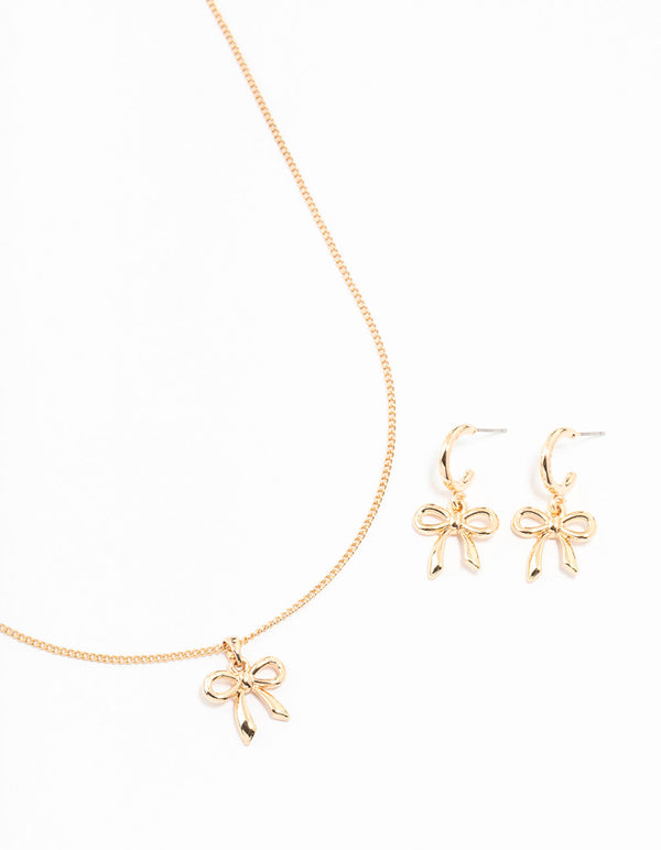 Lovely Gold Bow Necklace & Earring Set