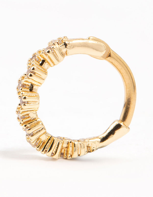 Gold Plated Surgical Steel Zig Zag Cubic Zirconia Clicker Ring