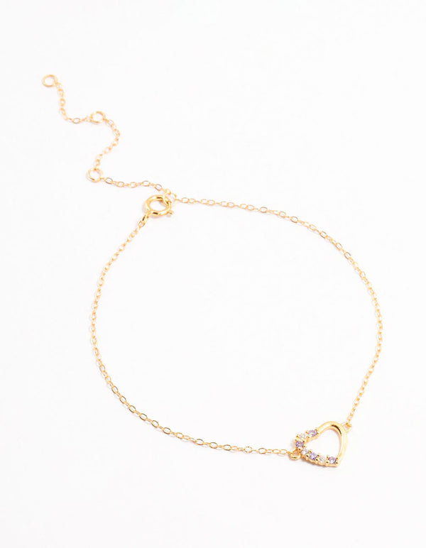 Gold Plated Sterling Silver Cubic Zirconia Heart Bracelet