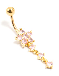 Gold Plated Surgical Steel Round Flower Drop Belly Bar - link has visual effect only