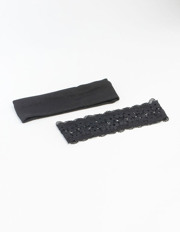 Black Plain & Lace Headbands 2-Pack