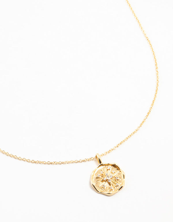 Gold Plated Diamante Celestial Round Necklace