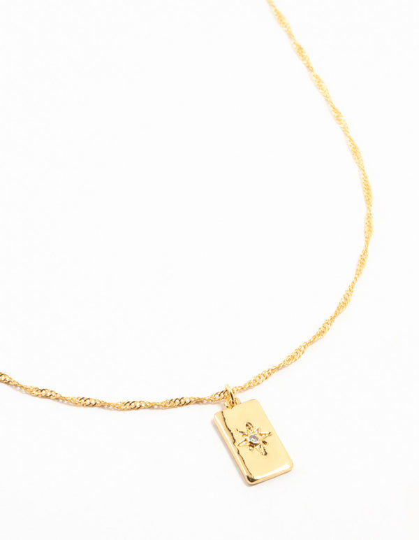 Gold Plated Diamante Rectangle Tag Necklace