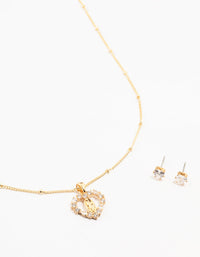 Gold Plated Diamante Heart Mary Necklace & Stud Earrings Set - link has visual effect only