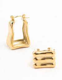 Waterproof Gold Plated Stainless Steel Square Wave Hoop Earrings - link has visual effect only