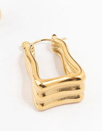 Waterproof Gold Plated Stainless Steel Square Wave Hoop Earrings - link has visual effect only